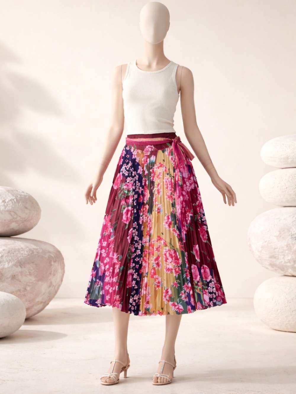 Like the Moon Floral Pleated Skirt - Multicolor